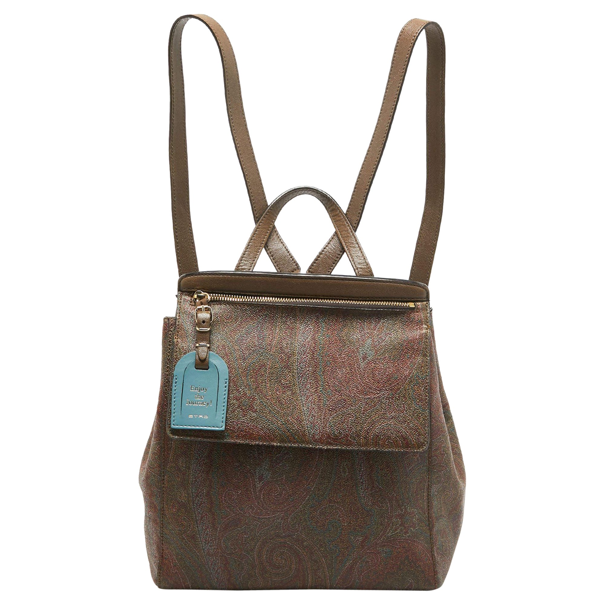 Etro Brown Paisley Print Coated Canvas Backpack