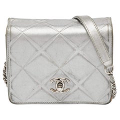 Chanel Silver Leather Mini Propeller Flap Bag