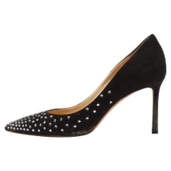 Jimmy Choo Black Suede Romy Crystal Embellished Pointed Toe Pumps Size 39.5
