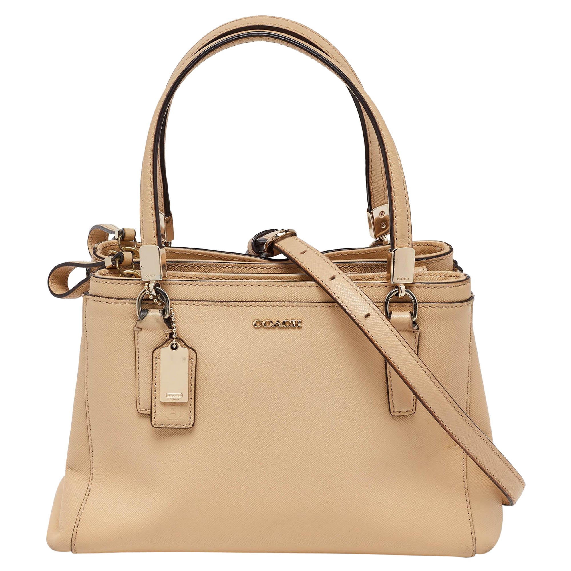 Coach Beige Leather Mini Christie Carryall Double Zip Tote For Sale