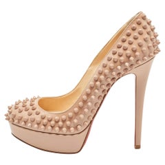 Christian Louboutin Dusty Pink Patent Leather Bianca Spikes Pumps Size 38
