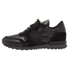 Valentino Black Leather Canvas and Suede Rockrunner Trainer Sneakers Size 41