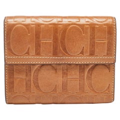 Carolina Herrera Brown Monogramm geprägtes Leder Trifold Wallet