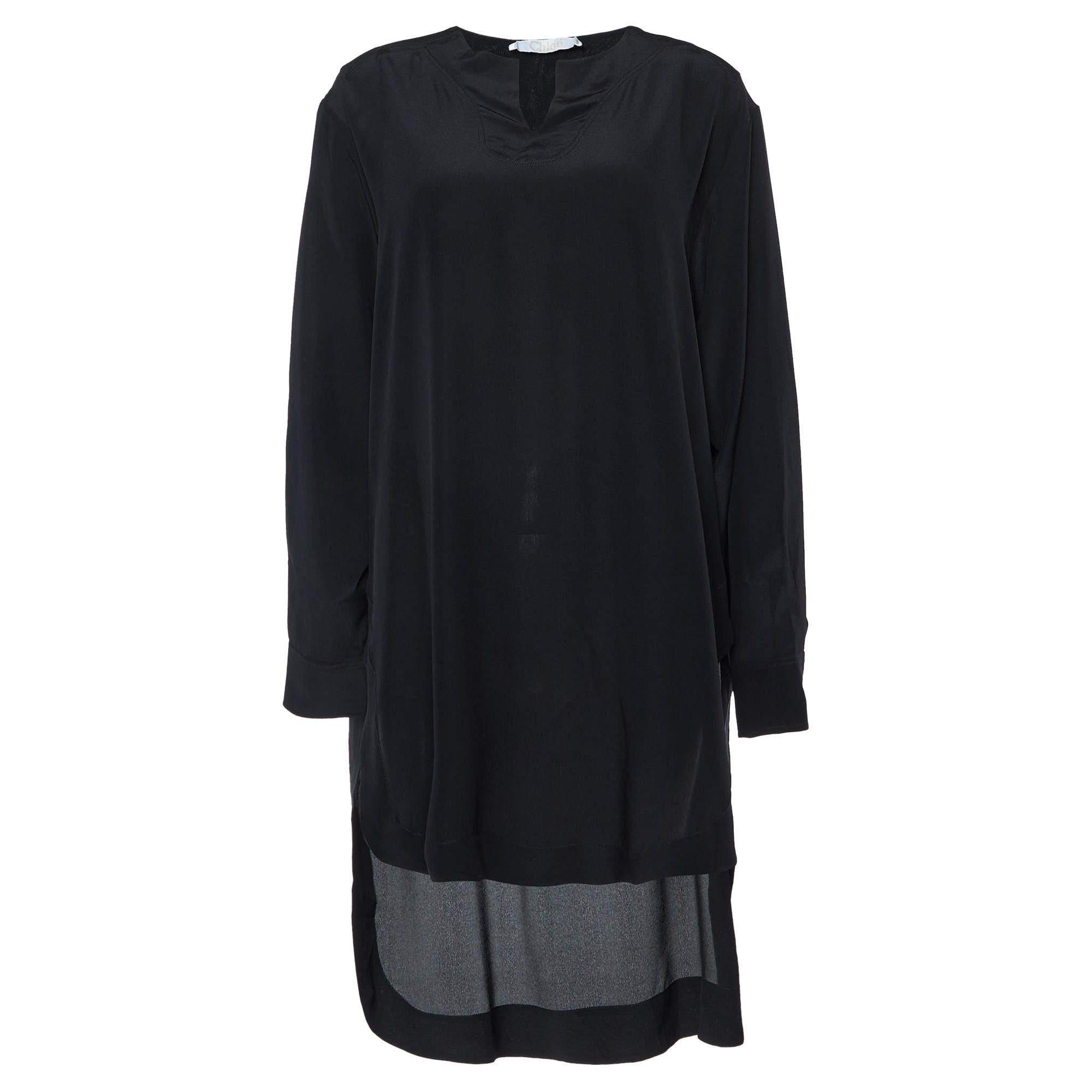 Chloe Black Silk Loose Fit Mini Dress M For Sale