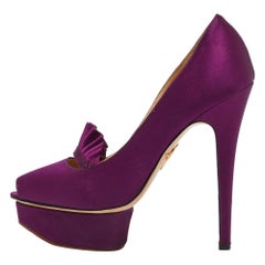 Charlotte Olympia Purple Satin Peep Toe Platform Pumps Size 37.5
