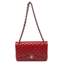 Chanel Red Quilted Caviar Leather Jumbo Classic Double Flap Bag