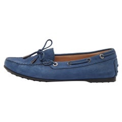 Tod's Blue Nubuck Leather Bow Slip On Loafers Size 37