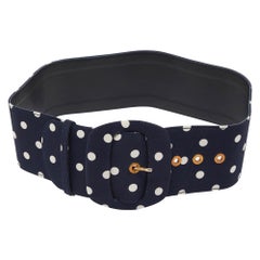 Ceinture large Moschino bleu marine/blanc à pois