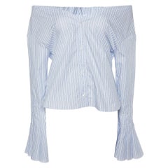 Jacquemus Blue Stripe Print Cotton Buttoned Front Top L