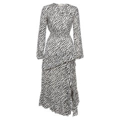 Maje Black/White Zebra Print Lurex Crepe Ruffled Maxi Dress S