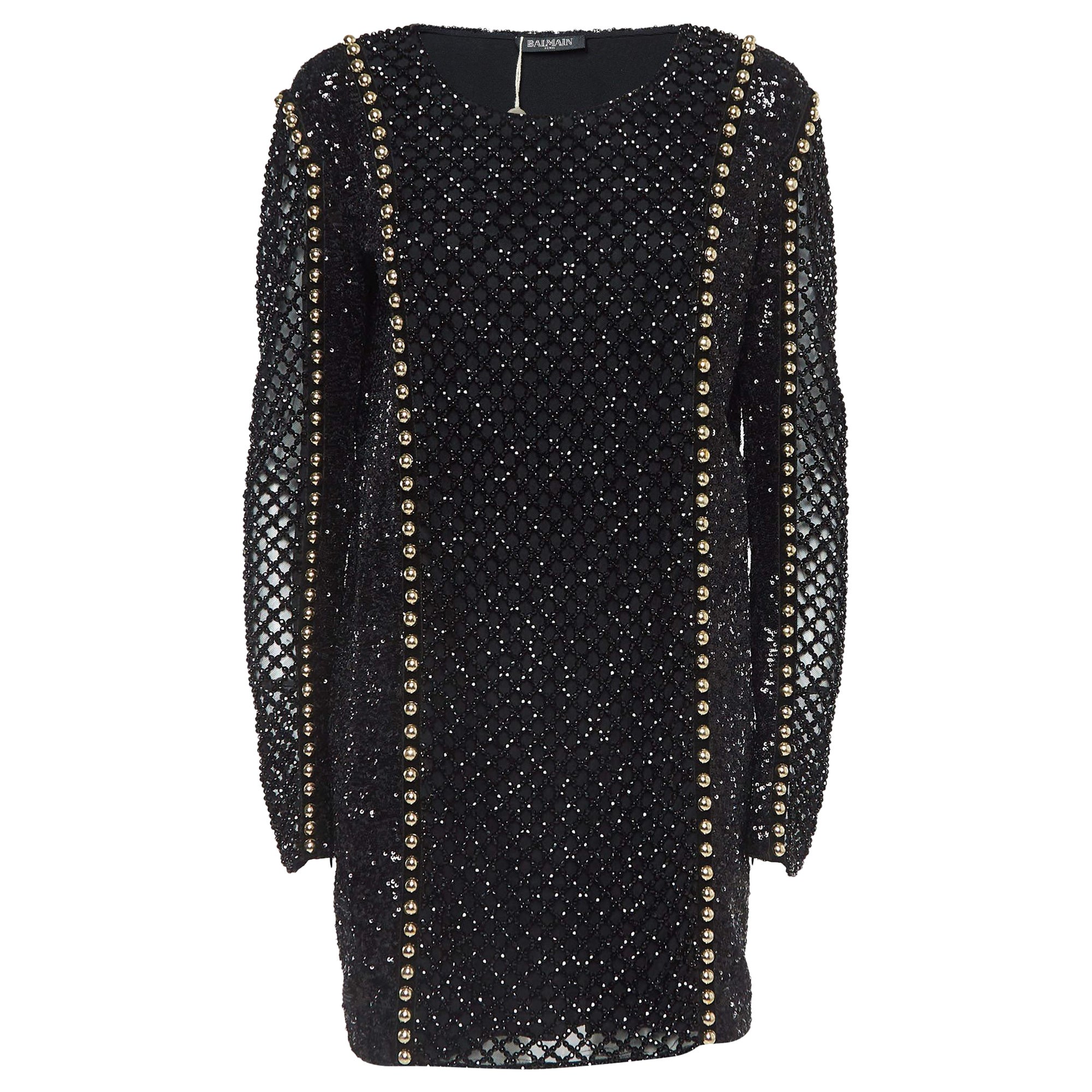 Mini abito in tulle impreziosito nero Balmain M.