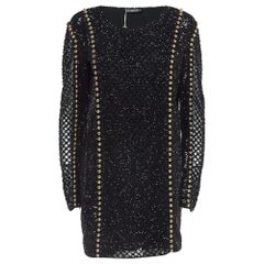 Balmain Mini Vestido de Tul Negro Adornado M