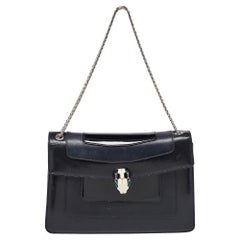 Bvlgari Black Leather & Patent Leather Medium Serpenti Forever Flap Shoulder Bag