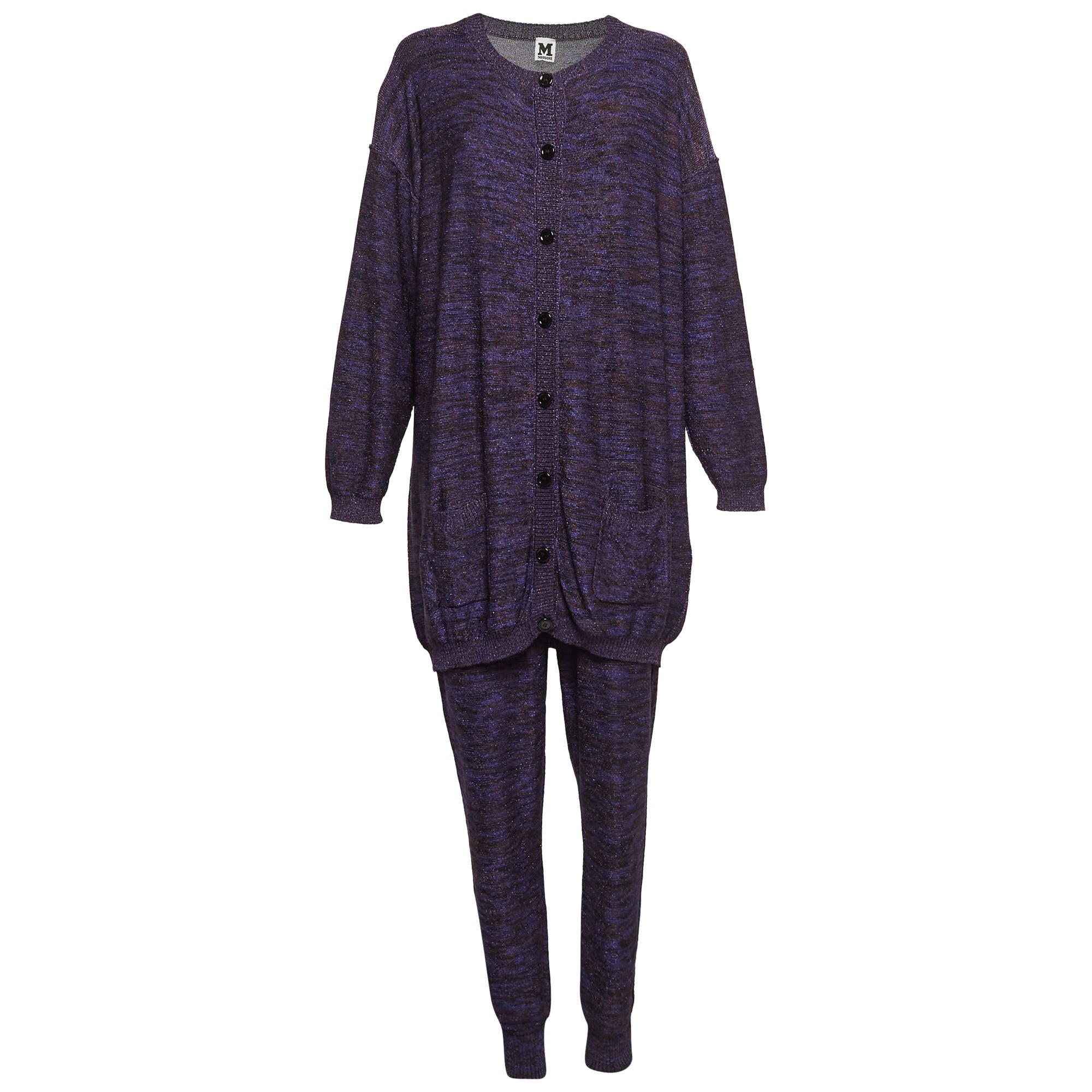 M Missoni Purple Patterned Lurex Knit Cardigan & Playsuit Set L en vente
