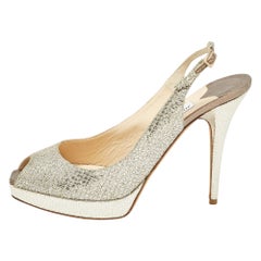 Jimmy Choo Silver Glitter Nova Slingblack Pumps Size 42