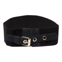 Stella McCartney Black Elastic and Faux Suede Buckle Wide Belt 70CM