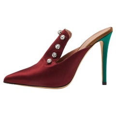 Marco de vincenzo Burgundy Satin Crystals Embellished Pointed Toe Mules Size 40