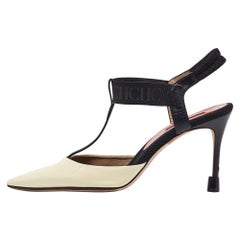 CH Carolina Herrera Cream/Black Patent and Leather Slingback Pumps Size 40