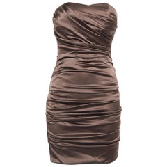Dolce & Gabbana Brown Satin Ruched Mini Dress M