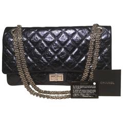 Chanel Blue Metallic Quilted Distressed Leather 2.55 Double Flap Reissue Classic 9