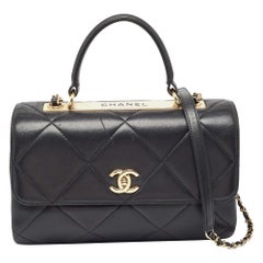 Chanel Schwarze große Trendy CC Top Handle Bag aus gestepptem Leder