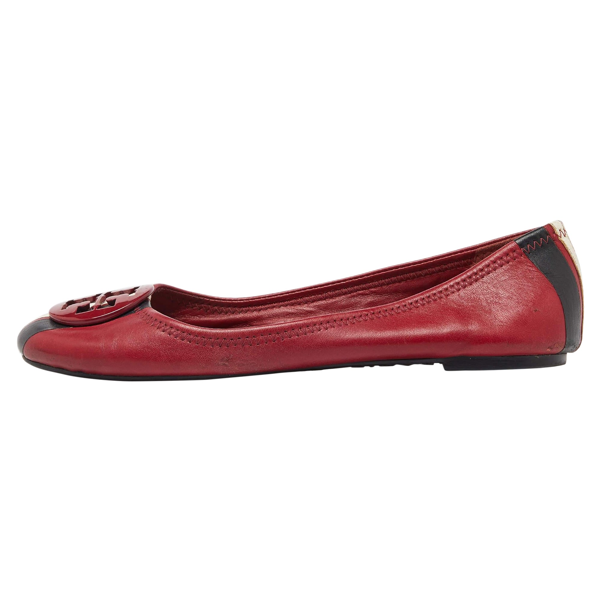 Tory Burch Red Leather Ballet Flats Size 37.5 For Sale