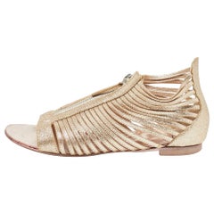 Giuseppe Zanotti - Sandali piatti con zip e gabbia in oro misura 36