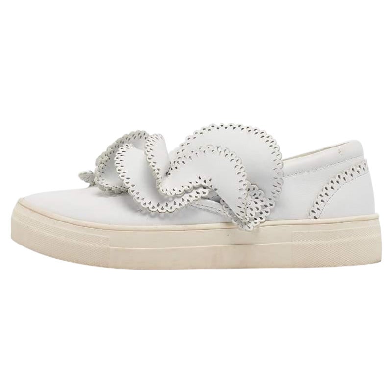 Sophia Webster White Leather Embellished Slip On Sneakers Size 36 For Sale