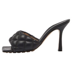 Bottega Veneta Black Quilted Leather Open Toe Slide Sandals Size 36.5