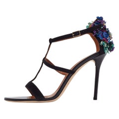 Malone Souliers - Sandali con cinturino alla caviglia in camoscio nero impreziositi da fiori - misura 41