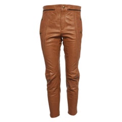 Chloe Havana Brown Leather Straight Leg Trousers M