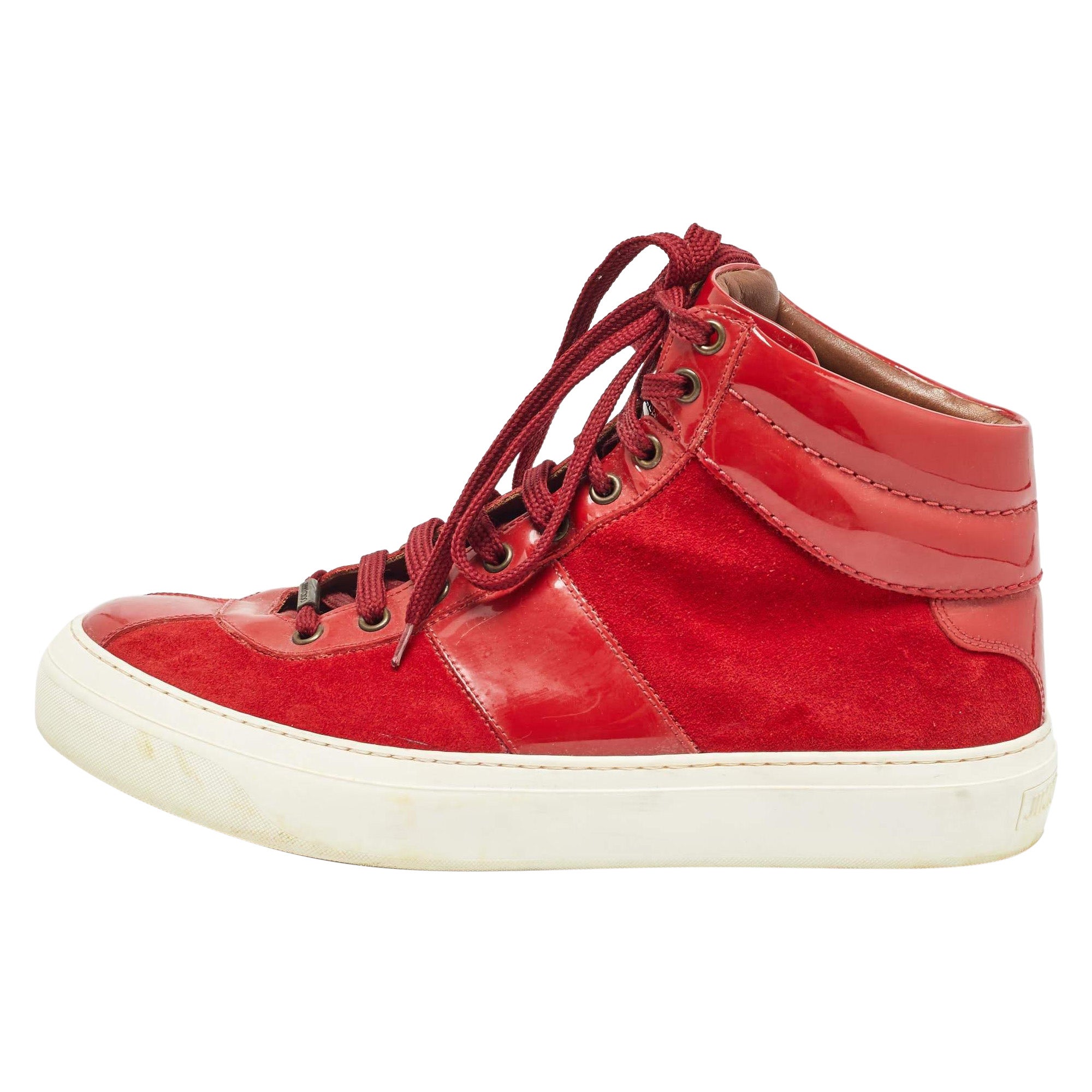 Jimmy Choo Red Suede and Patent High Top Sneakers Size 42.5