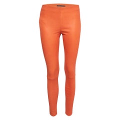 Ralph Lauren Orange Stretch Leather High Waist Trousers M