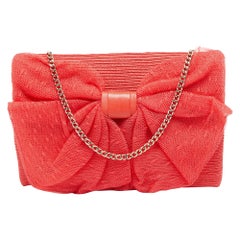 RED Valentino Coral Orange Raffia and Lace Bow Chain Bag