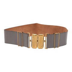 Fendi Cintura larga in pelle grigia 70 cm