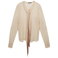 Chemise à franges en soie beige Roberto Cavalli L