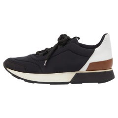 Hermes Balck/White Neoprene and Leather Miles Low Top Sneakers Size 35.5
