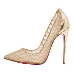 Christian Louboutin Gold Leather and Mesh Follies Resille Pumps Size 37.5