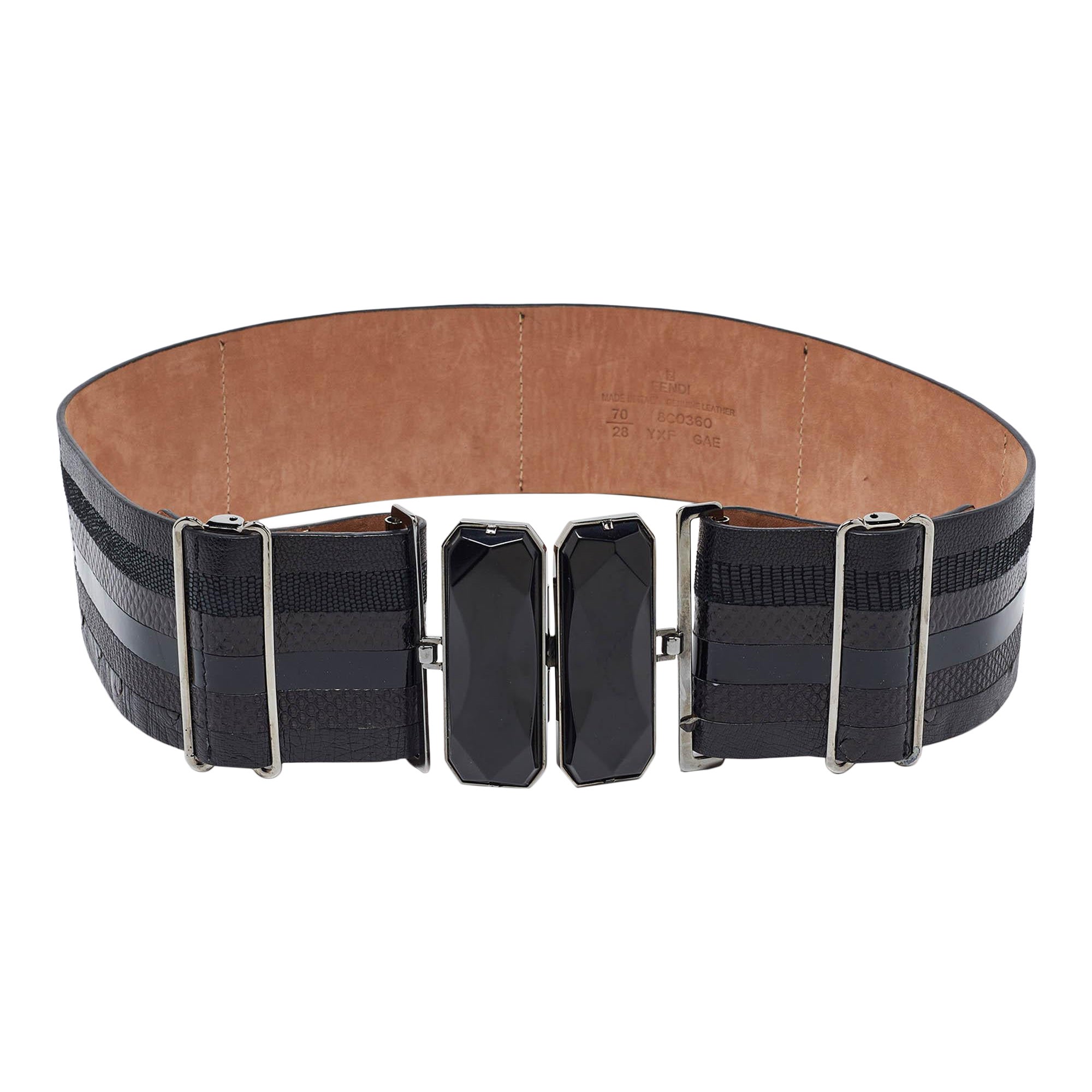 Fendi Noir Karung  Ceinture large de 70 cm en cuir et verni