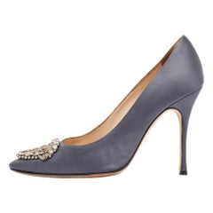 Manolo Blahnik Grey Satin Okkava Pumps Size 38