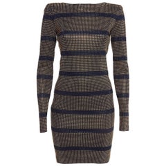 Balmain Blue/Gold Studded Stripe Jersey Mini Dress M