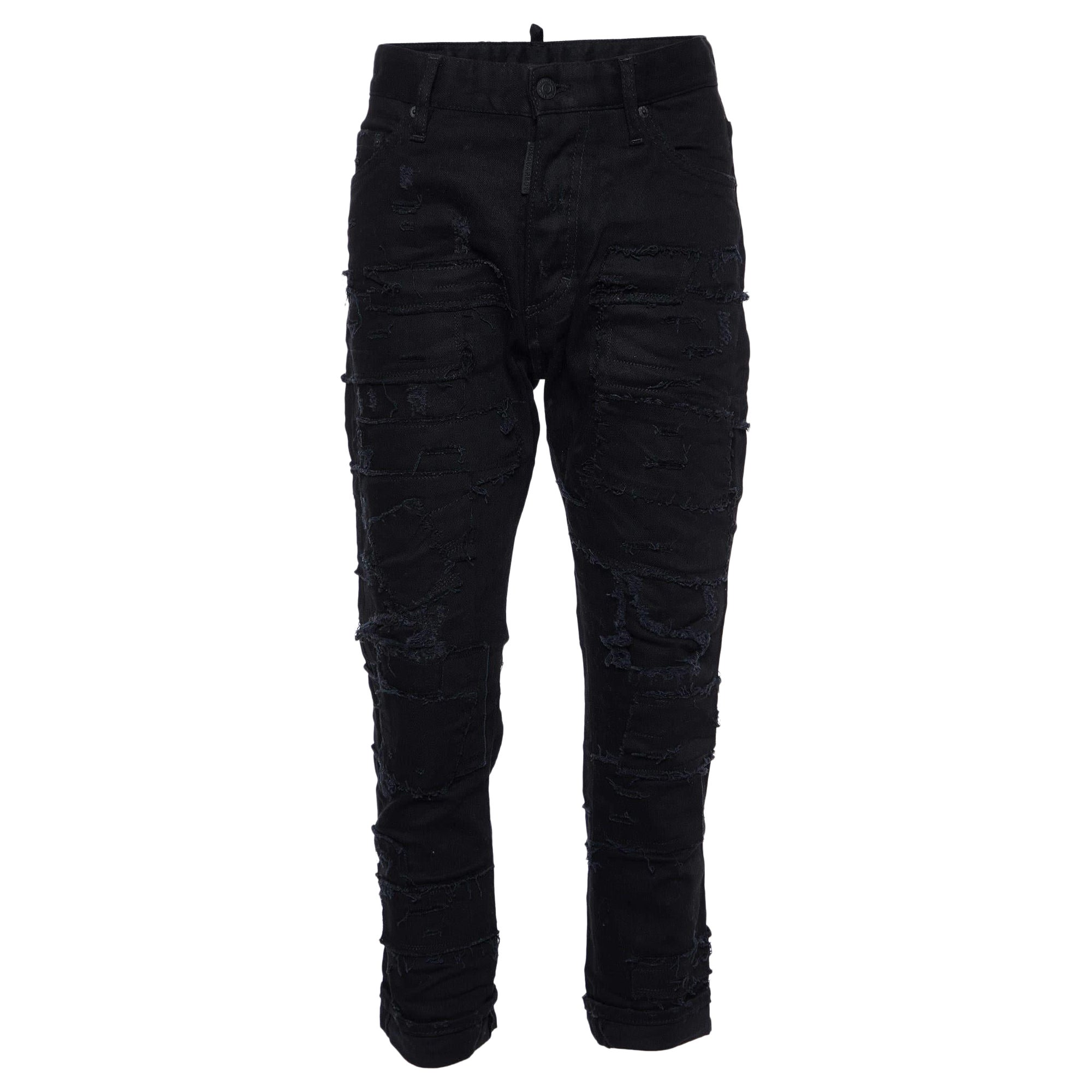 Dsquared2 Black Distressed Denim Jeans L Waist 32" For Sale