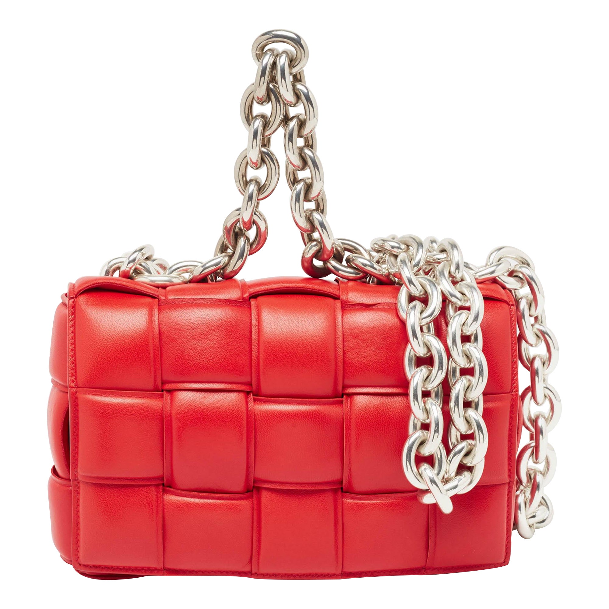 Bottega Veneta Red Padded Leather Chain Cassette Shoulder Bag For Sale