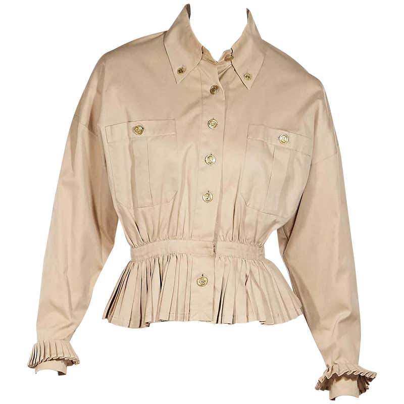 Tan Vintage Chanel Pleated Peplum Jacket at 1stDibs