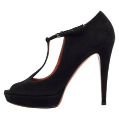 Gucci Black Suede Betty Ankle Strap Pumps Size 39
