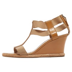 Fendi Brown Patent und elastische Keilsandalen Größe 39.5