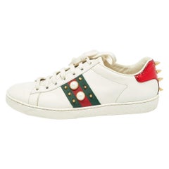Gucci White Leather Studded and Spiked Ace Sneakers Size 37