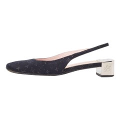 Louis Vuitton Black Monogram Satin Slingback Pumps Size 38