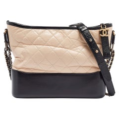 Chanel Peach/Black Quilted Aged Leather Medium Gabrielle Bag
