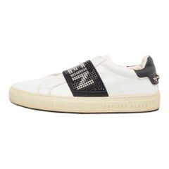 Philipp Plein White/Black Leather  Crystal Embellished  Sneakers Size 35